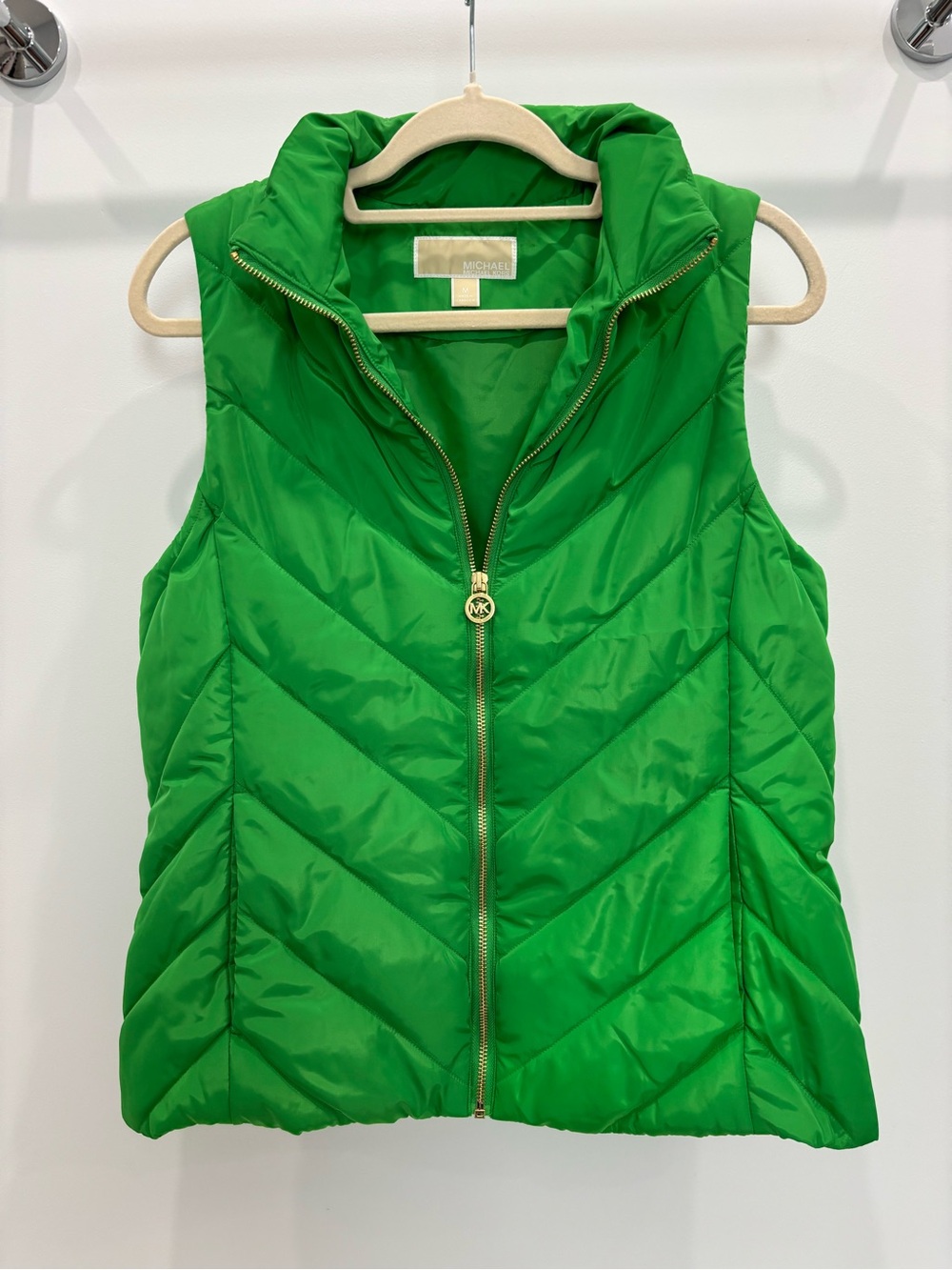 Michael Kors Green Quilted Puffer Vest with Gold-Tone Zip